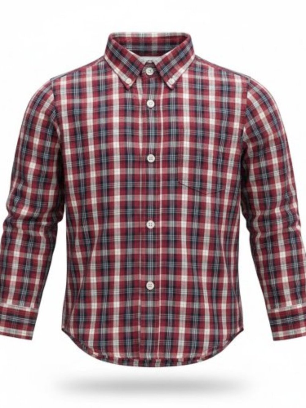 GREENDOG Red and Navy Plaid Long Sleeved Button Front Shirt Boys Size 4T